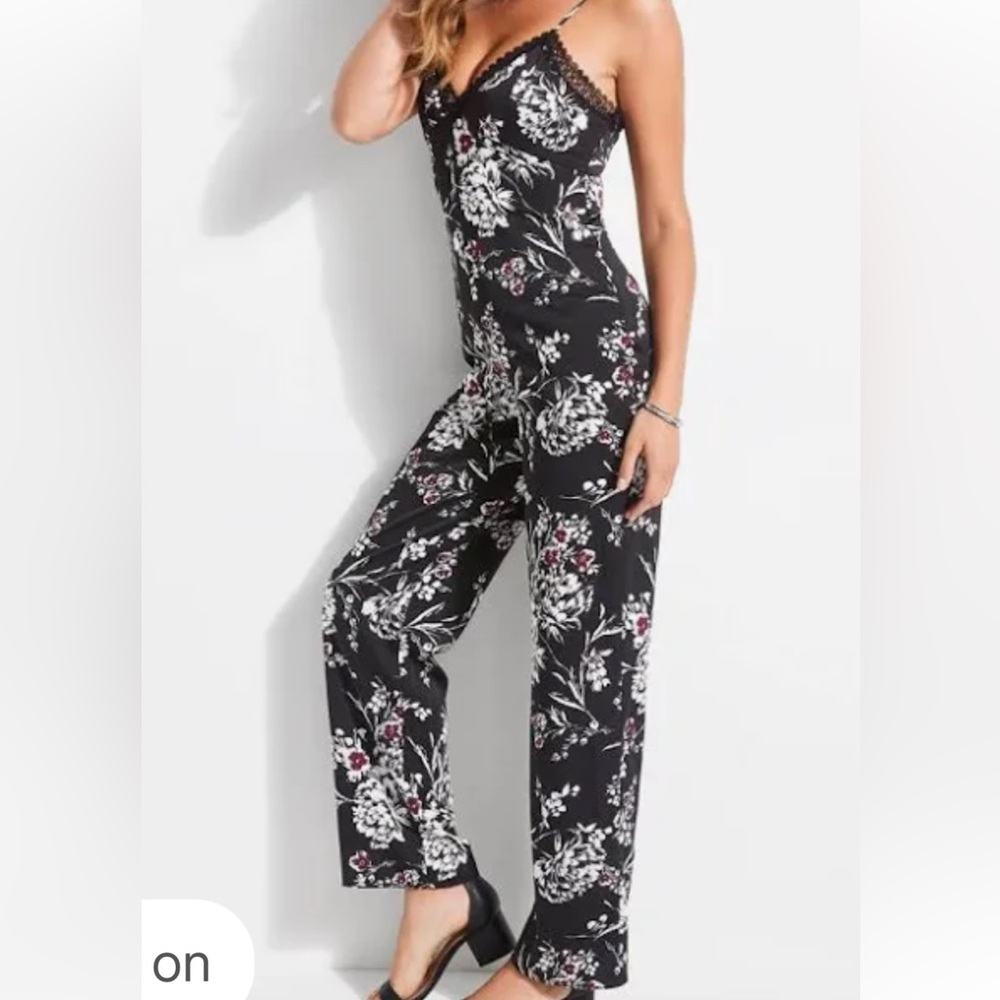 Guess Black Floral Jumpsuit NWOT